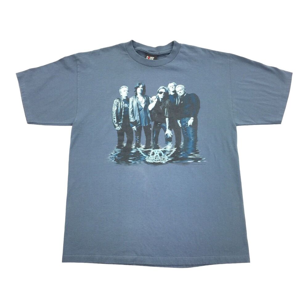 Vintage 2001 Aerosmith Just Push Play World Tour Band T-Shirt Size XL Mens Blue